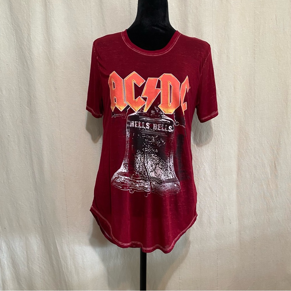 AC/DC Vibrant Red Tee “Hells Bells” Size Medium with High Low Hem